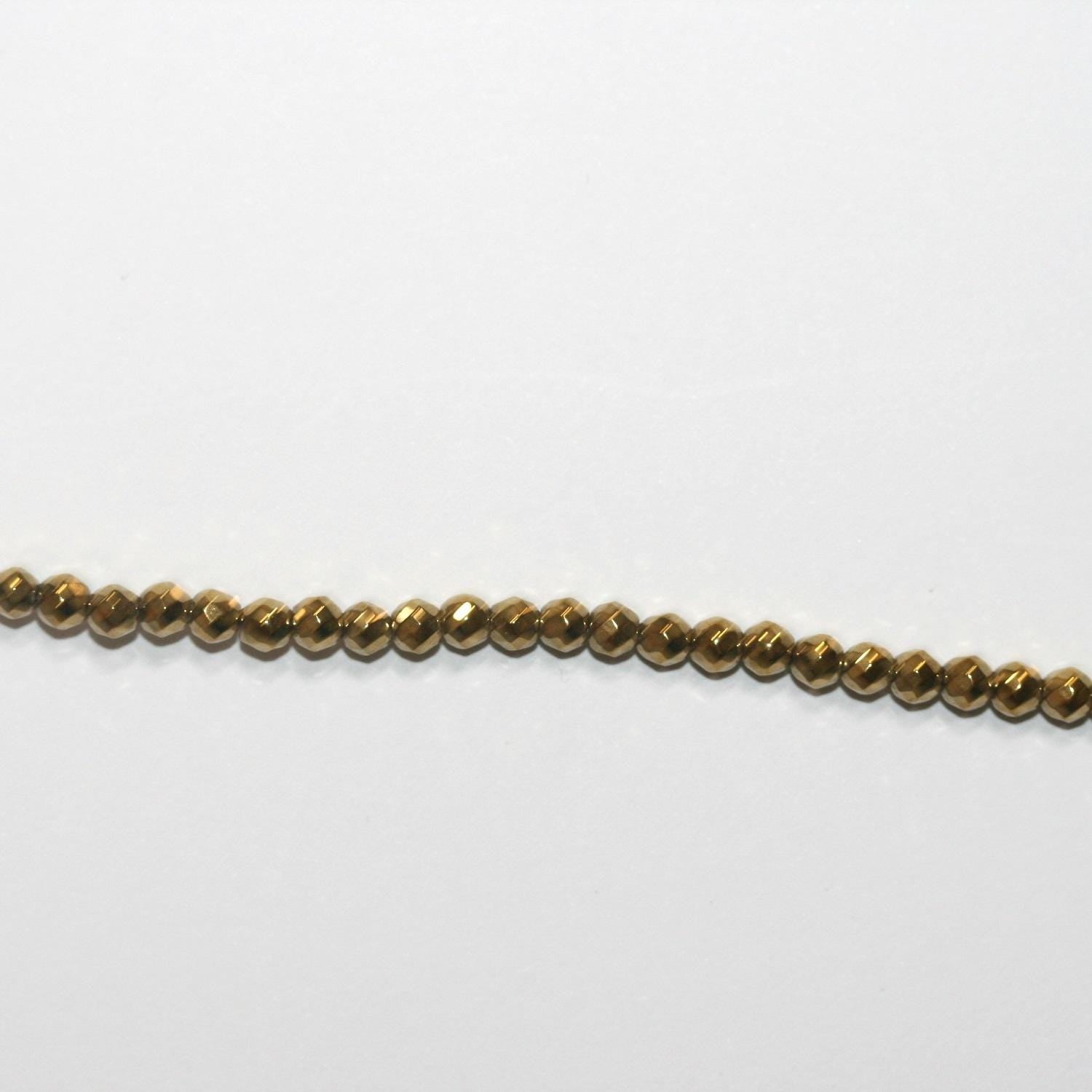 15" St Gold Hématite Perles Rondes Facettées 3mm.-Rig 39cm.