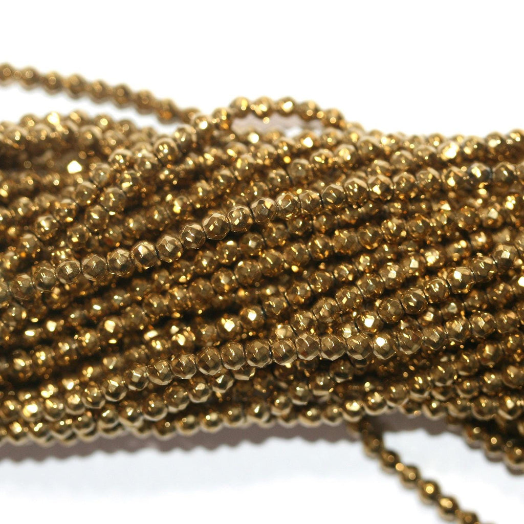 15" St Gold Hématite Perles Rondes Facettées 3mm.-Rig 39cm.