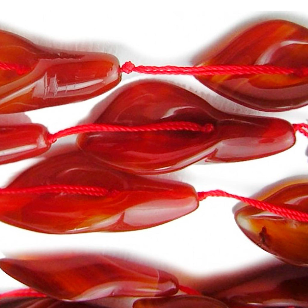 Perles de cornaline lisses en forme de fleur, 40 cm (16 pouces), 37 x 15 mm. Longueur du fil : 40 cm.