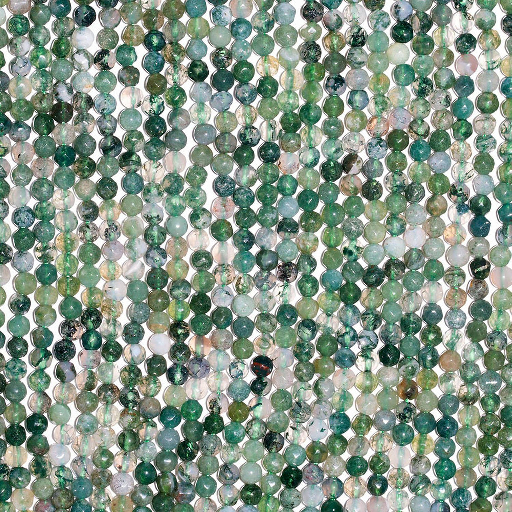 14" St  Moss Agate Faceted Round Beads 4mm.-Strand 38cm