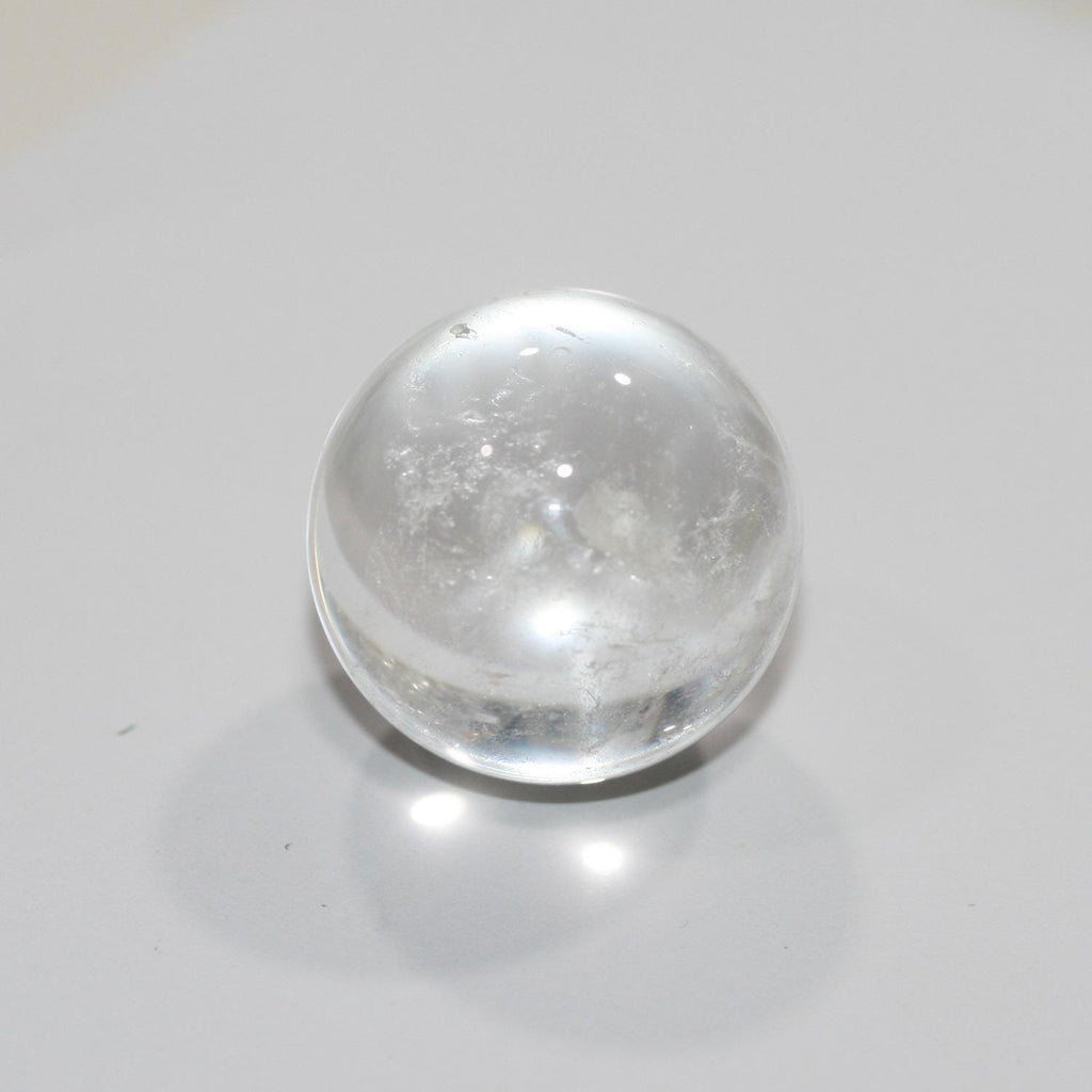 Pendentif sphérique en cristal de roche, boule lisse sans perçage, 28 mm. - Réf. 14854