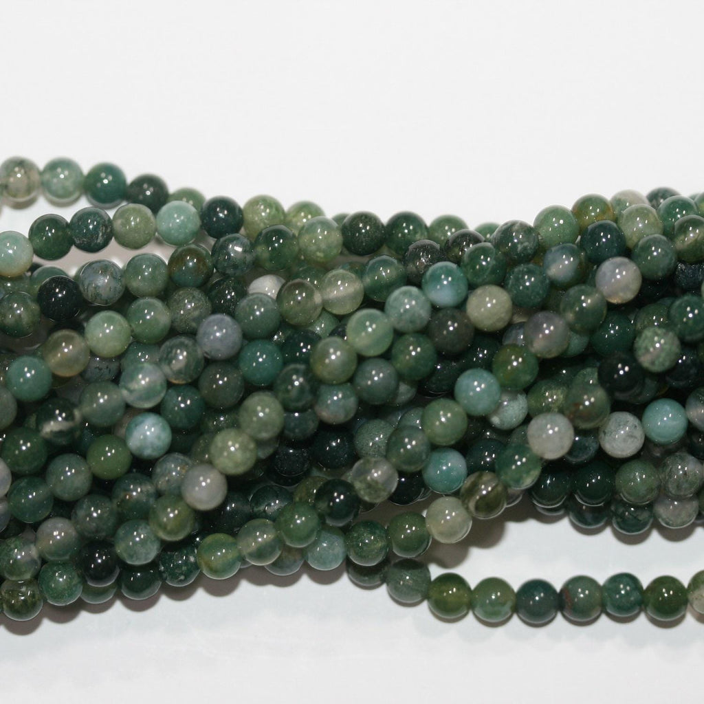 Cuentas redondas lisas de ágata St Moss de 4 a 4,5 mm, hilo de 40 cm.