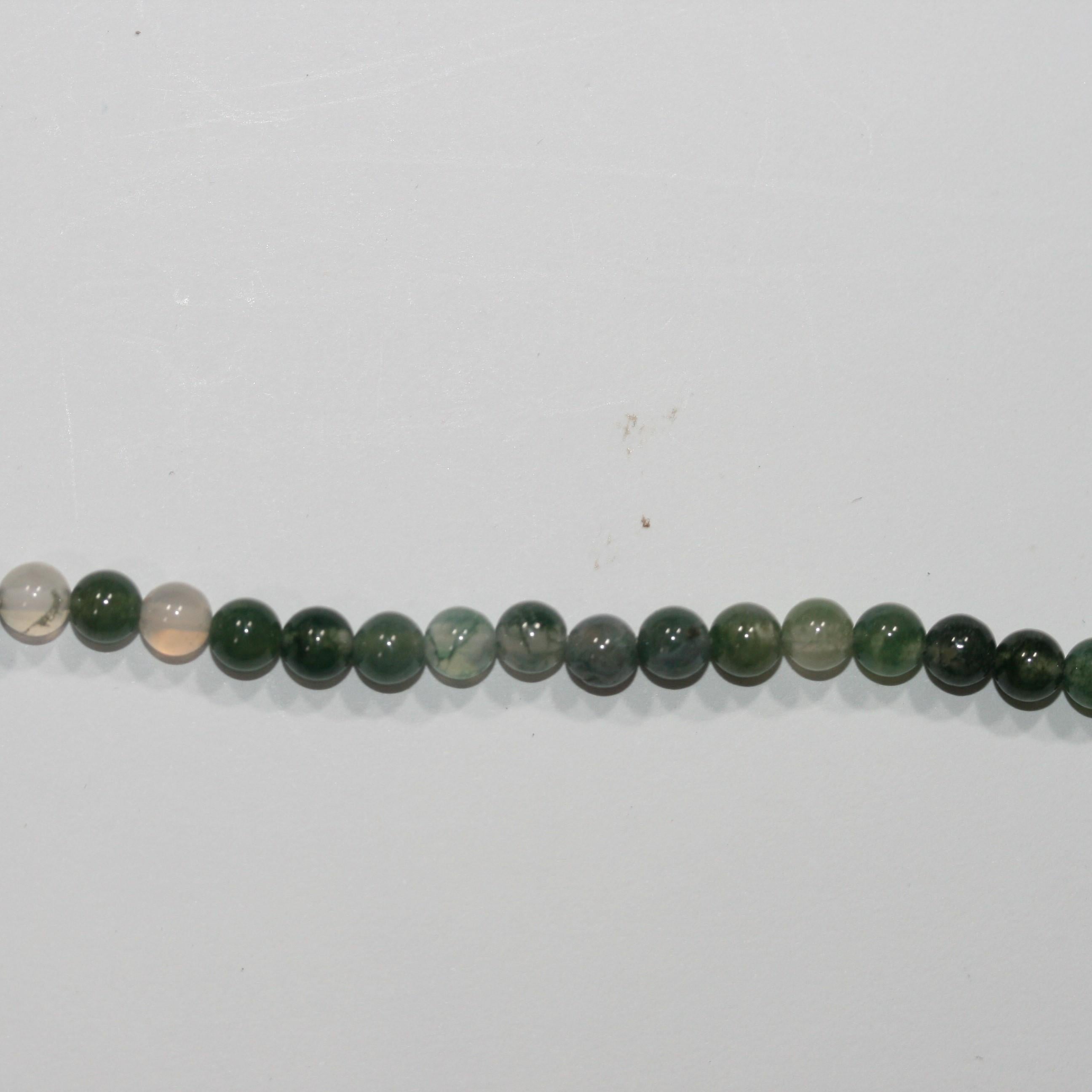 Cuentas redondas lisas de ágata St Moss de 4 a 4,5 mm, hilo de 40 cm.