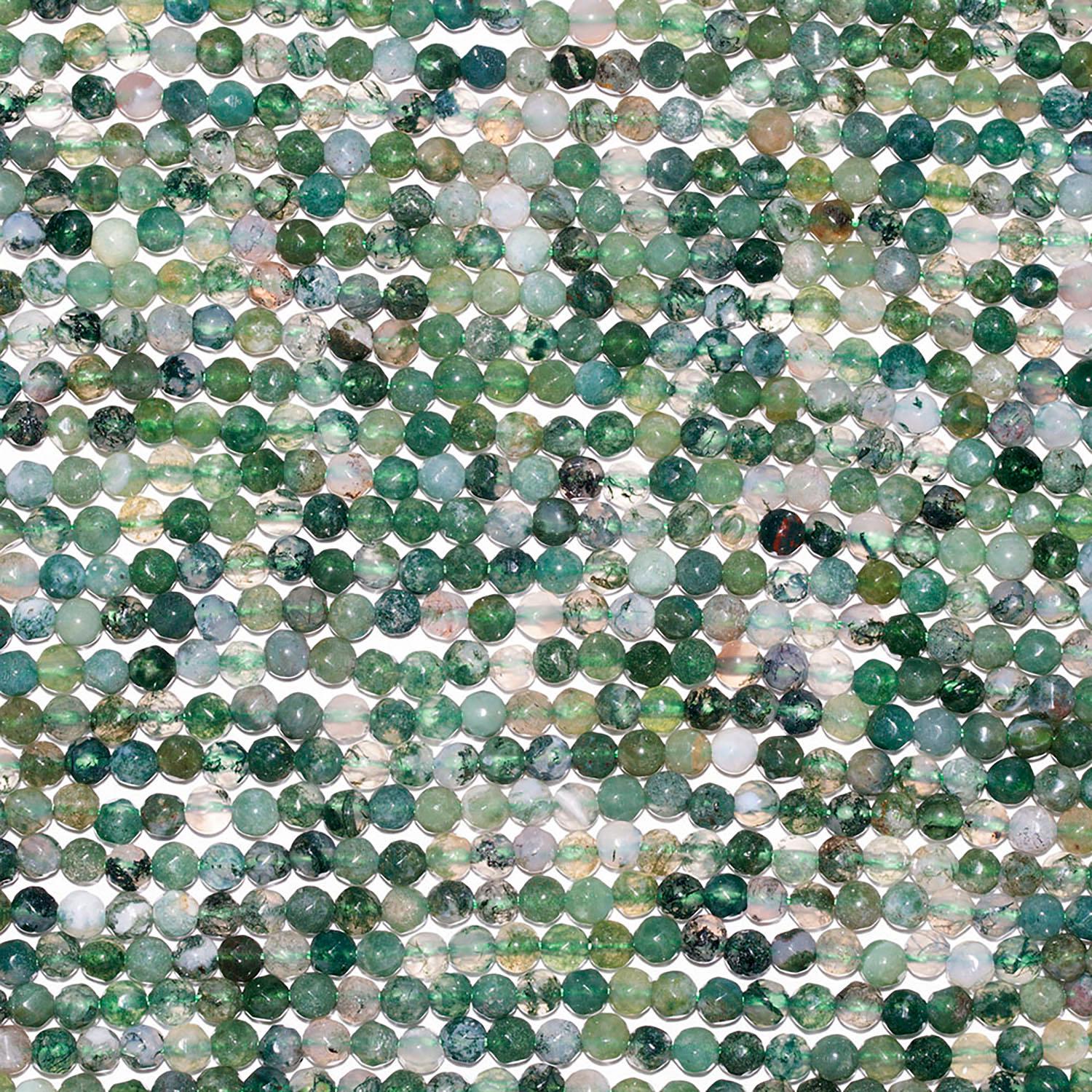 14" St  Moss Agate Faceted Round Beads 4mm.-Strand 38cm