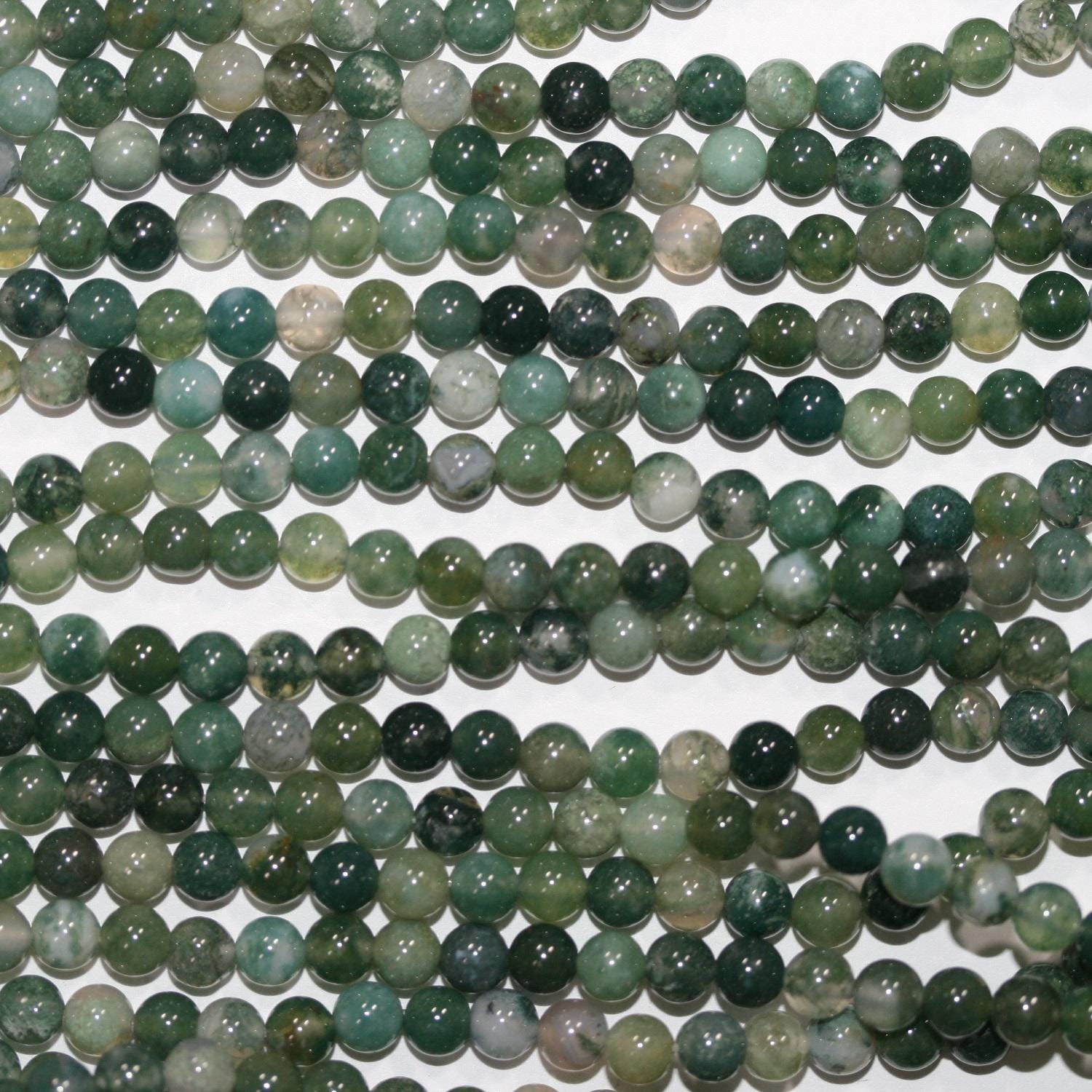 Cuentas redondas lisas de ágata St Moss de 4 a 4,5 mm, hilo de 40 cm.