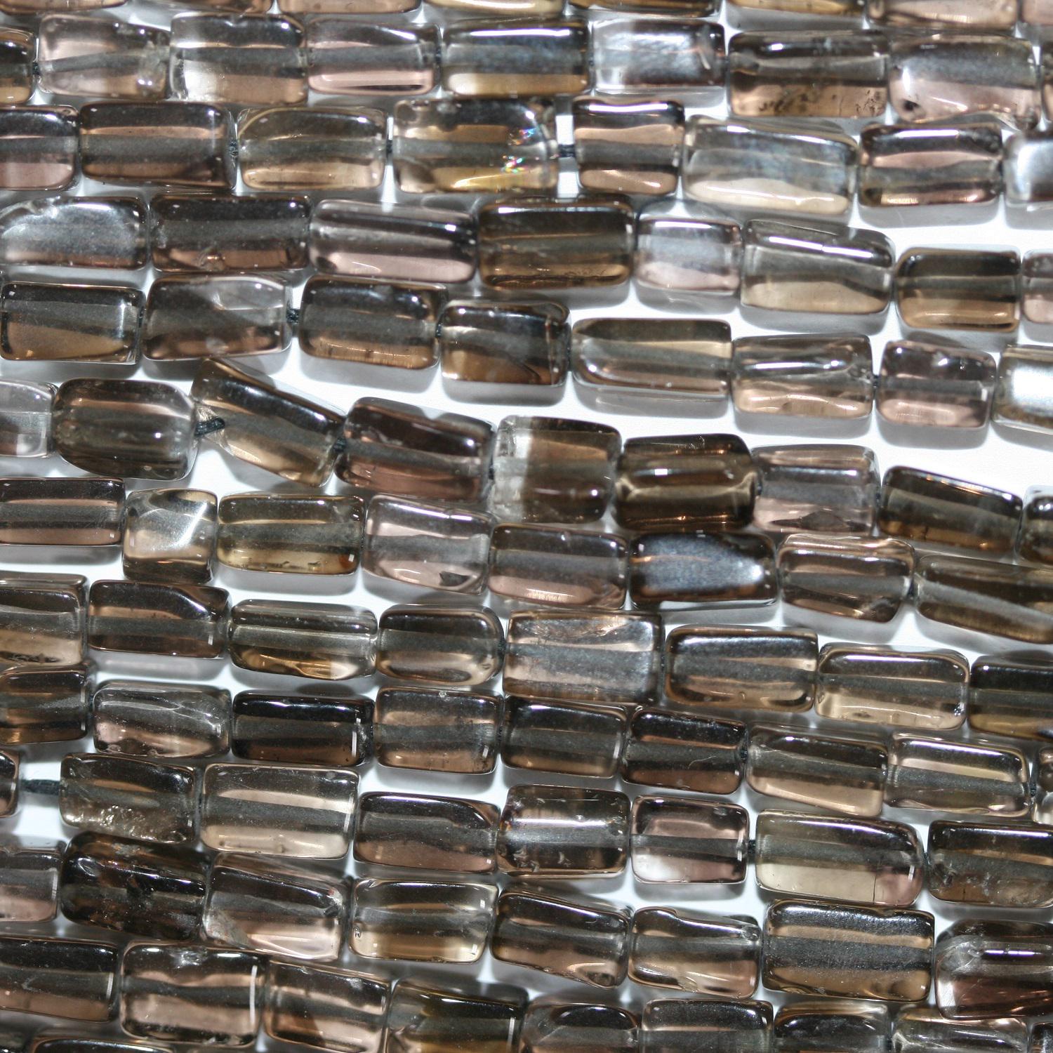 Perles de quartz fumé St. Smoky prismatiques lisses de 14 pouces (7 x 4 mm). Longueur du fil : 37 cm.