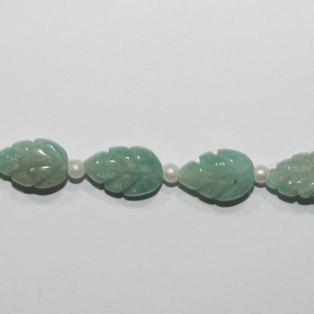 10" St Amazonite Galloned Leaf Beads 12x8mm. Approx. -Strand 22cm.-Item.15031