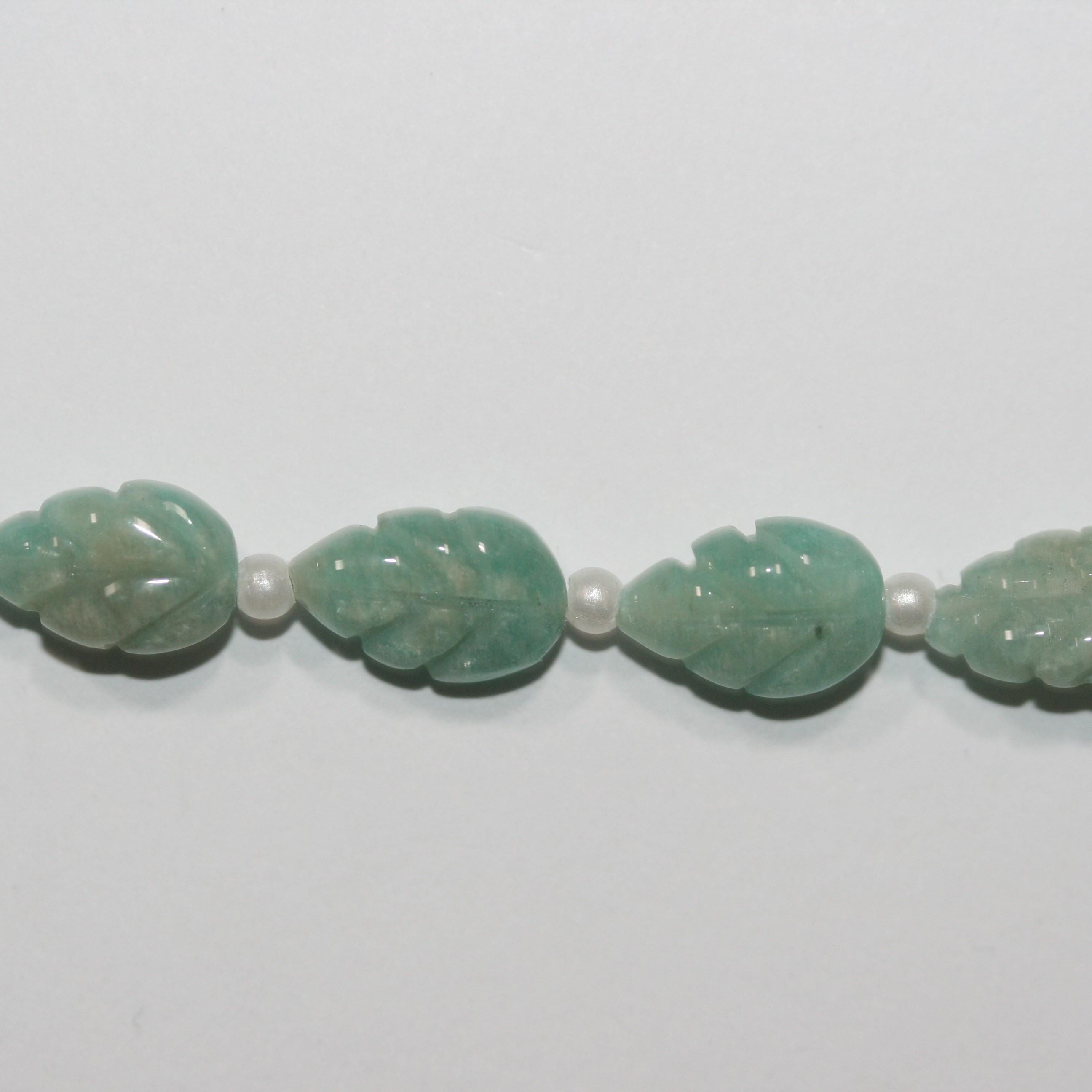 10" St Amazonite Galloned Leaf Beads 12x8mm. Approx. -Strand 22cm.-Item.15031