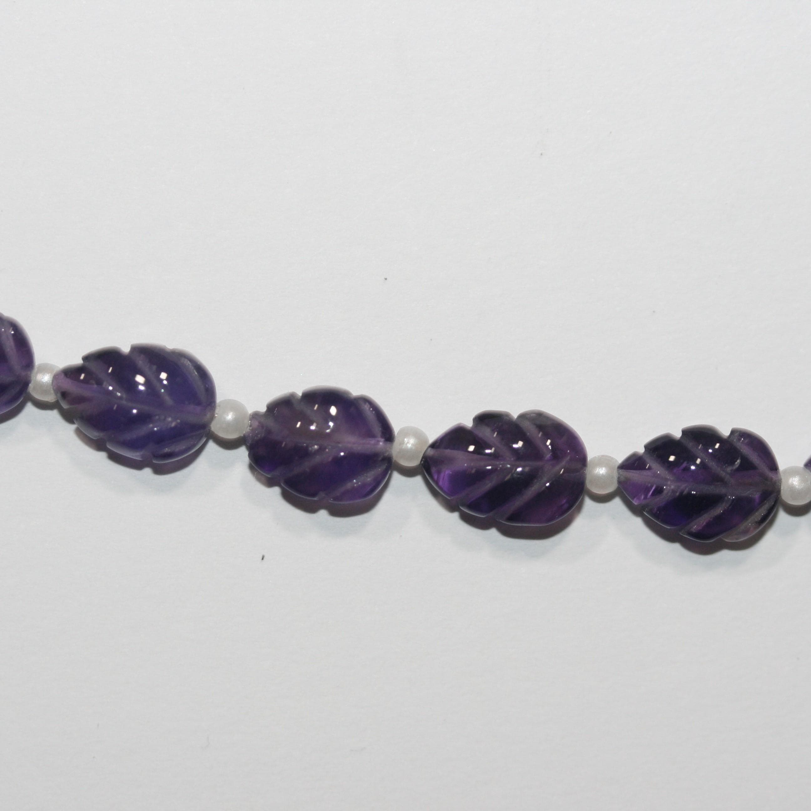 Cuentas de hoja galonadas de amatista de 8" (12 x 8 mm). Aprox. - Hilo de 20 cm. - Artículo 15034