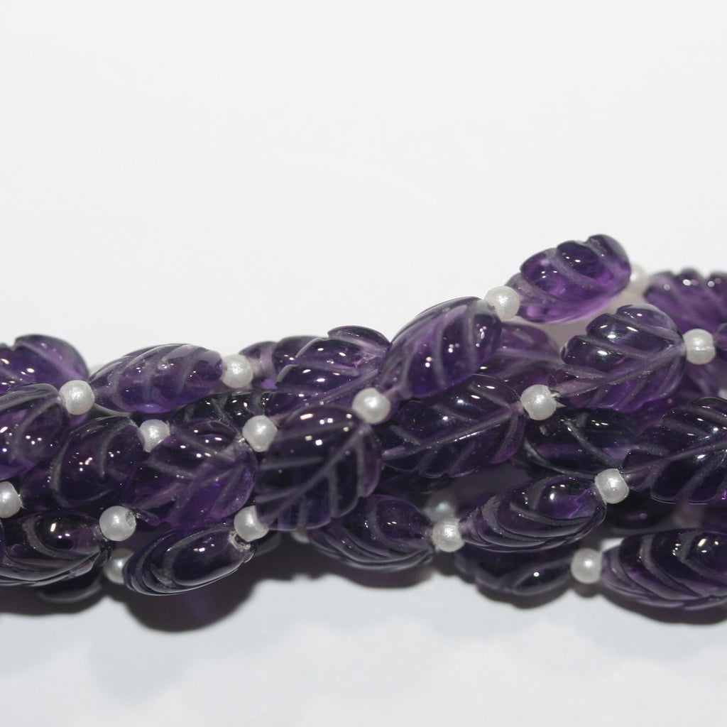 Cuentas de hoja galonadas de amatista de 8" (12 x 8 mm). Aprox. - Hilo de 20 cm. - Artículo 15034