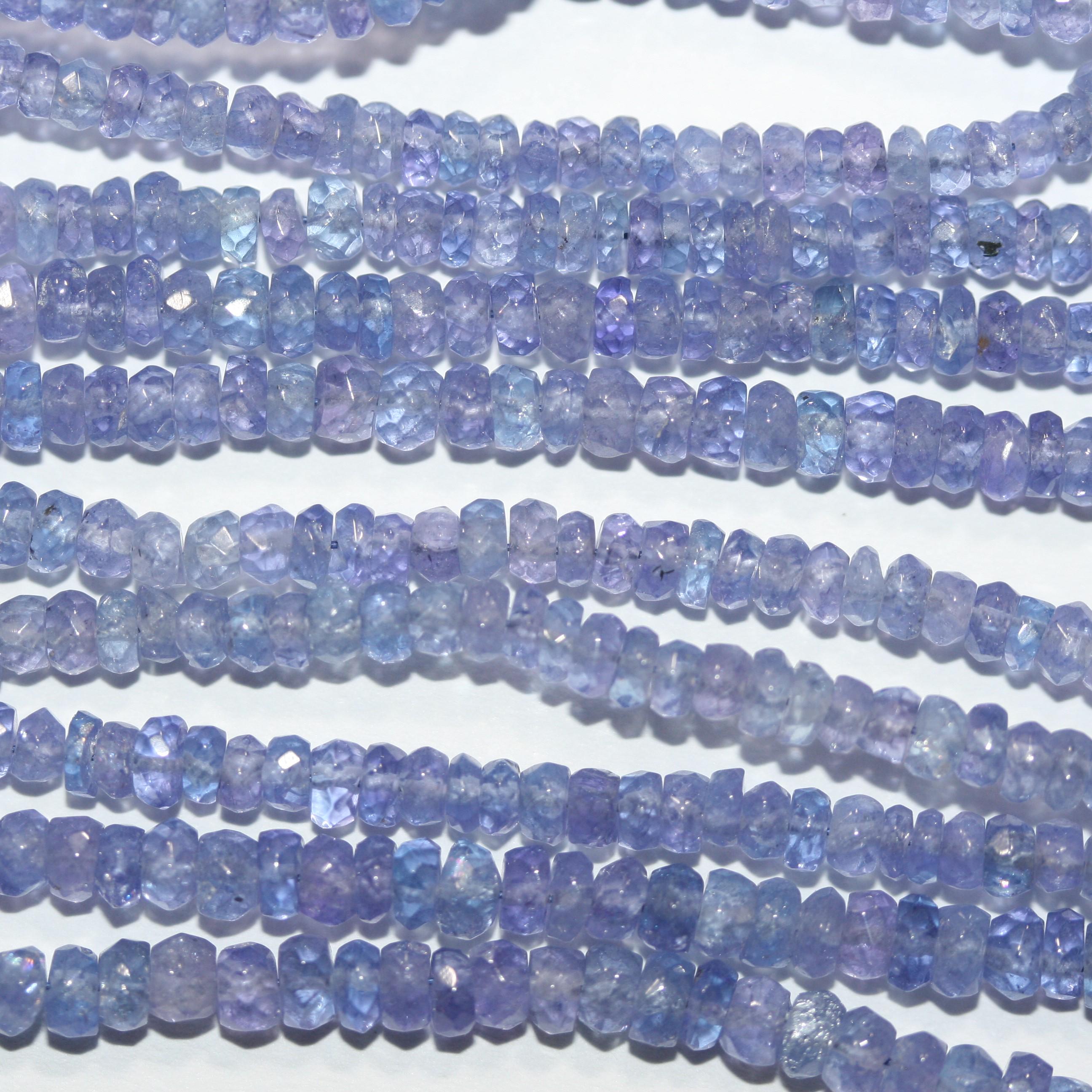 Cuentas redondas facetadas de tanzanita de 40 cm (3,5 x 2 mm) - Hilo de 40 cm