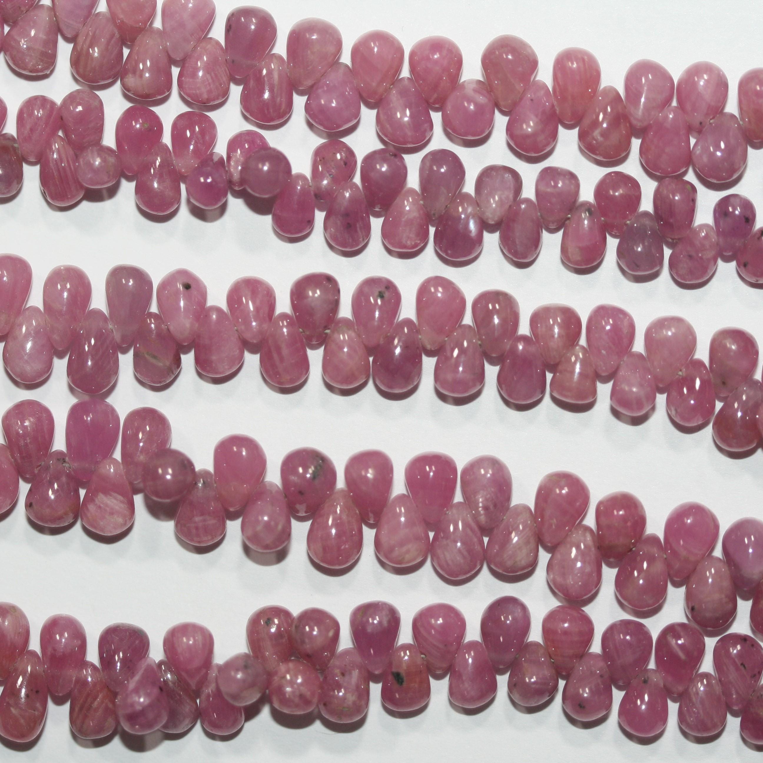 Cuentas de gota lisa de zafiro rosa de 7" de St. 6 x 4 mm - Hilo de 16 cm.