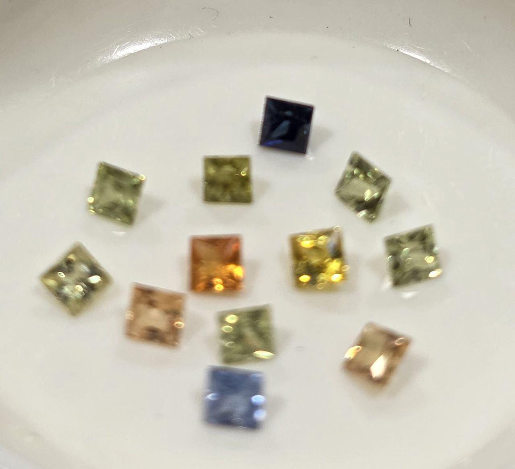 12 Pcs Lot Square Multi Color Sapphire  Lot 2.2-2.4mm- Yellow Orange  Green  Blue  Sapphire   - Genuine - Wholesale