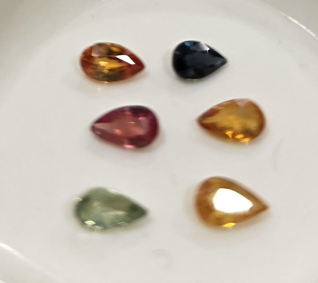 Lote de 6 zafiros multicolores facetados de 5 x 3 mm - Paquetes de gemas - Piedras sueltas al por mayor - Gemas naturales