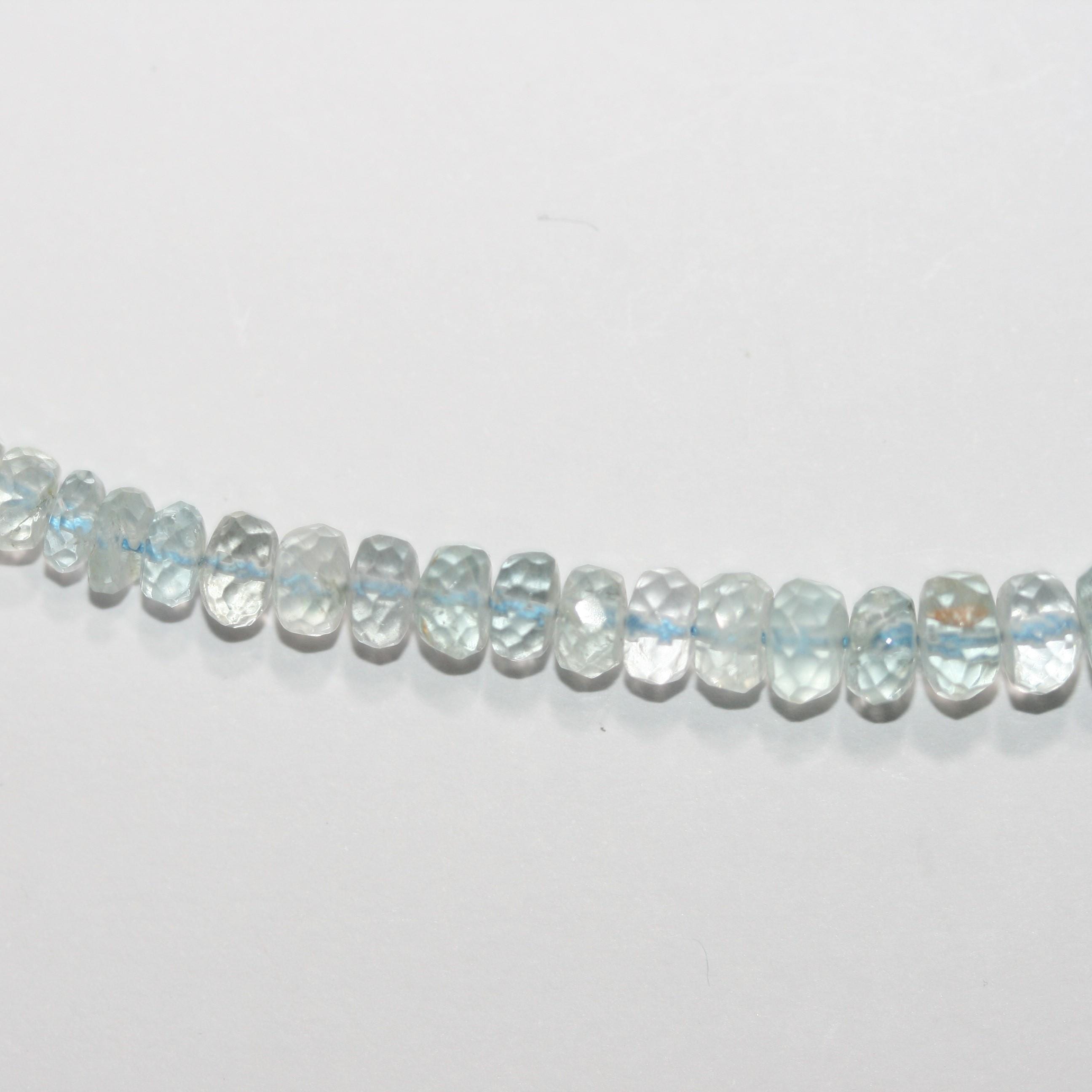 Cuentas redondas facetadas de aguamarina de 40 cm, graduadas, de 6,5 x 5-4 x 2 mm. Aprox. - Hilo de 40 cm - Artículo 15043