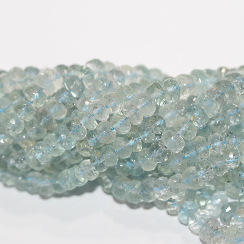Cuentas redondas facetadas de aguamarina de 40 cm, graduadas, de 6,5 x 5-4 x 2 mm. Aprox. - Hilo de 40 cm - Artículo 15043