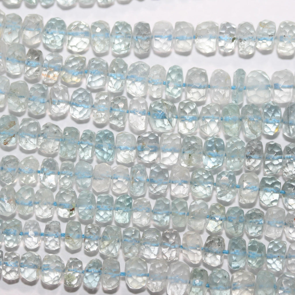 Cuentas redondas facetadas de aguamarina de 40 cm, graduadas, de 6,5 x 5-4 x 2 mm. Aprox. - Hilo de 40 cm - Artículo 15043