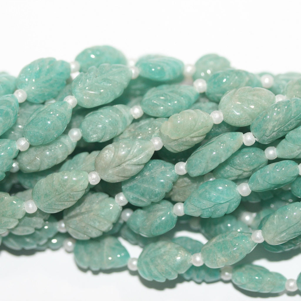10" St Amazonite Galloned Leaf Beads 12x8mm. Approx. -Strand 22cm.-Item.15031