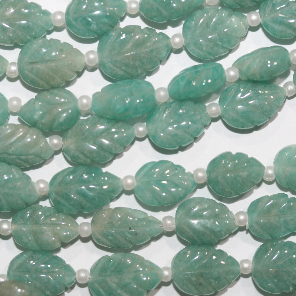 10" St Amazonite Galloned Leaf Beads 12x8mm. Approx. -Strand 22cm.-Item.15031
