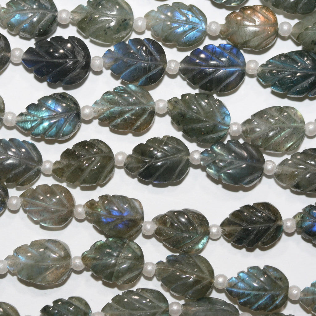 Cuentas de hoja galonada de labradorita de 8", 12 x 8 mm aprox. - Hilo de 20 cm - Artículo 15032