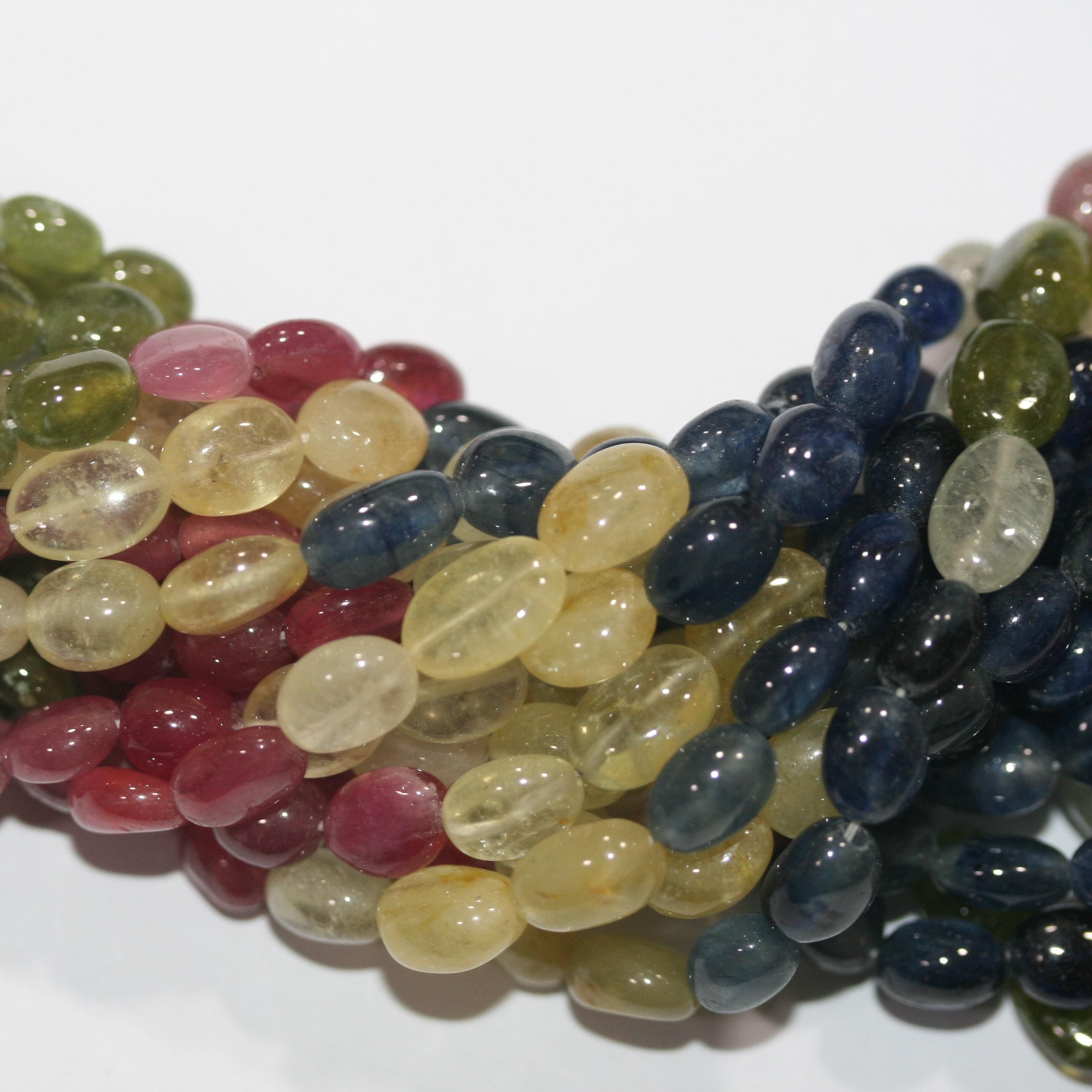 Cuentas ovaladas lisas de zafiro multicapa de 45,7 cm (18"), 8 x 7 mm (aprox. - Hilo de 46 cm)