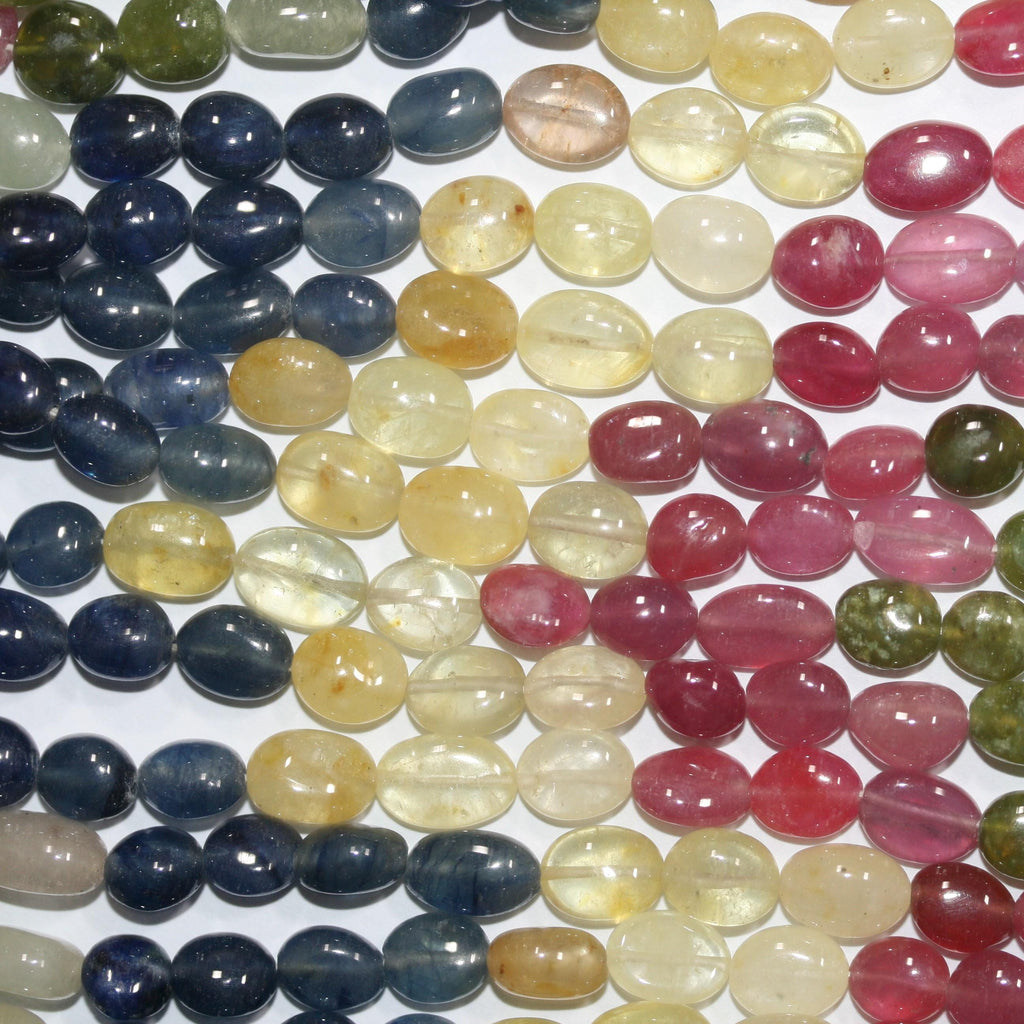 Cuentas ovaladas lisas de zafiro multicapa de 45,7 cm (18"), 8 x 7 mm (aprox. - Hilo de 46 cm)