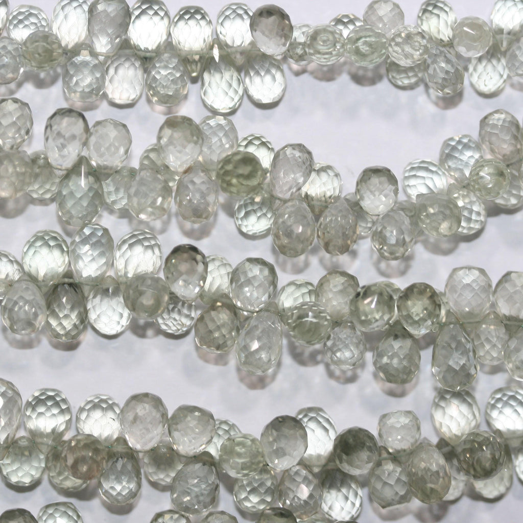 Perles en forme de goutte à facettes en prasiolite St de 8 pouces (7 x 5 mm). Longueur approximative du brin : 20 cm.