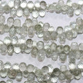 Perles en forme de goutte à facettes en prasiolite St de 8 pouces (7 x 5 mm). Longueur approximative du brin : 20 cm.