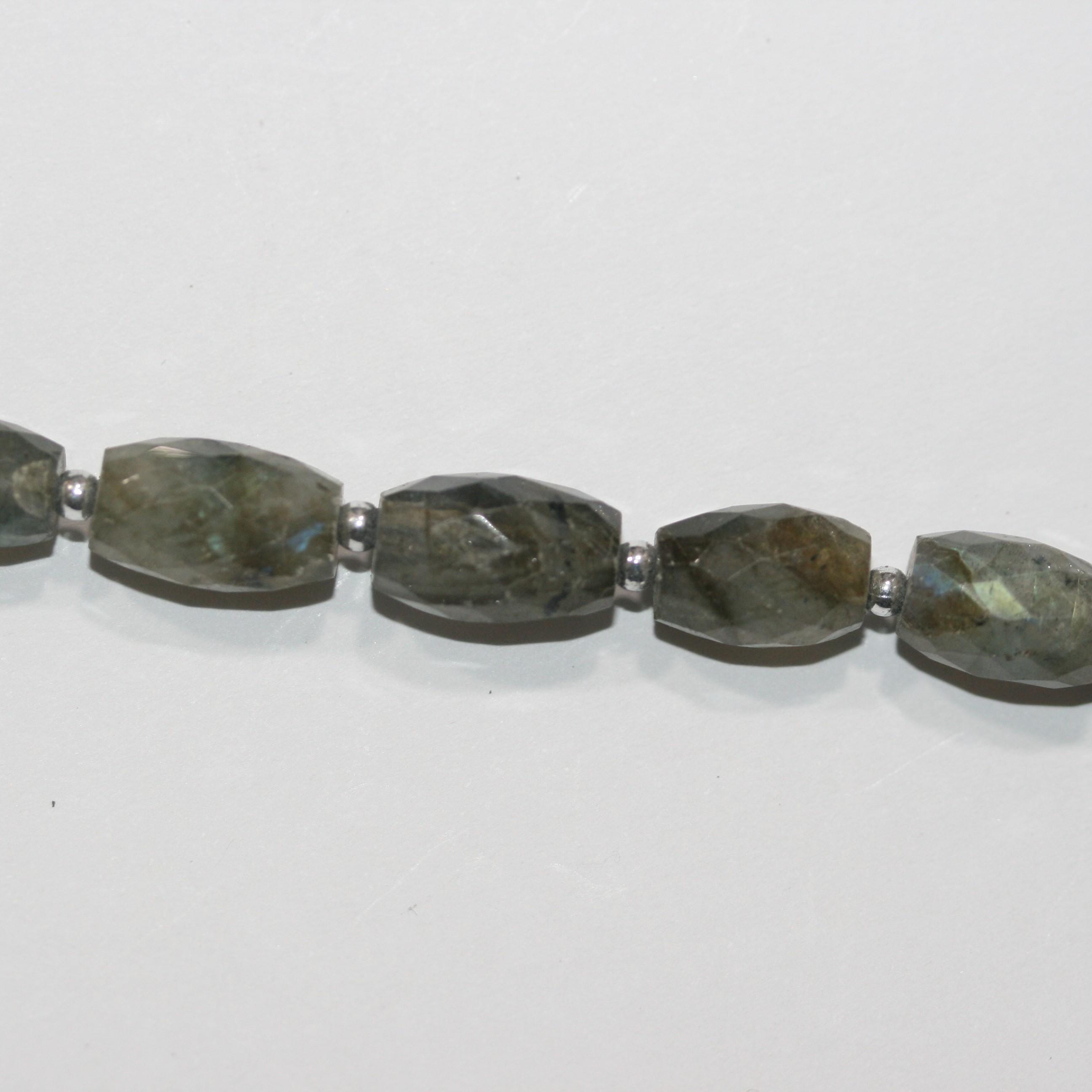 10" St Labradorite Faceted Barrel Beads 11x7mm. Approx. -Strand 25cm.