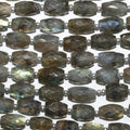 10" St Labradorite Faceted Barrel Beads 11x7mm. Approx. -Strand 25cm.