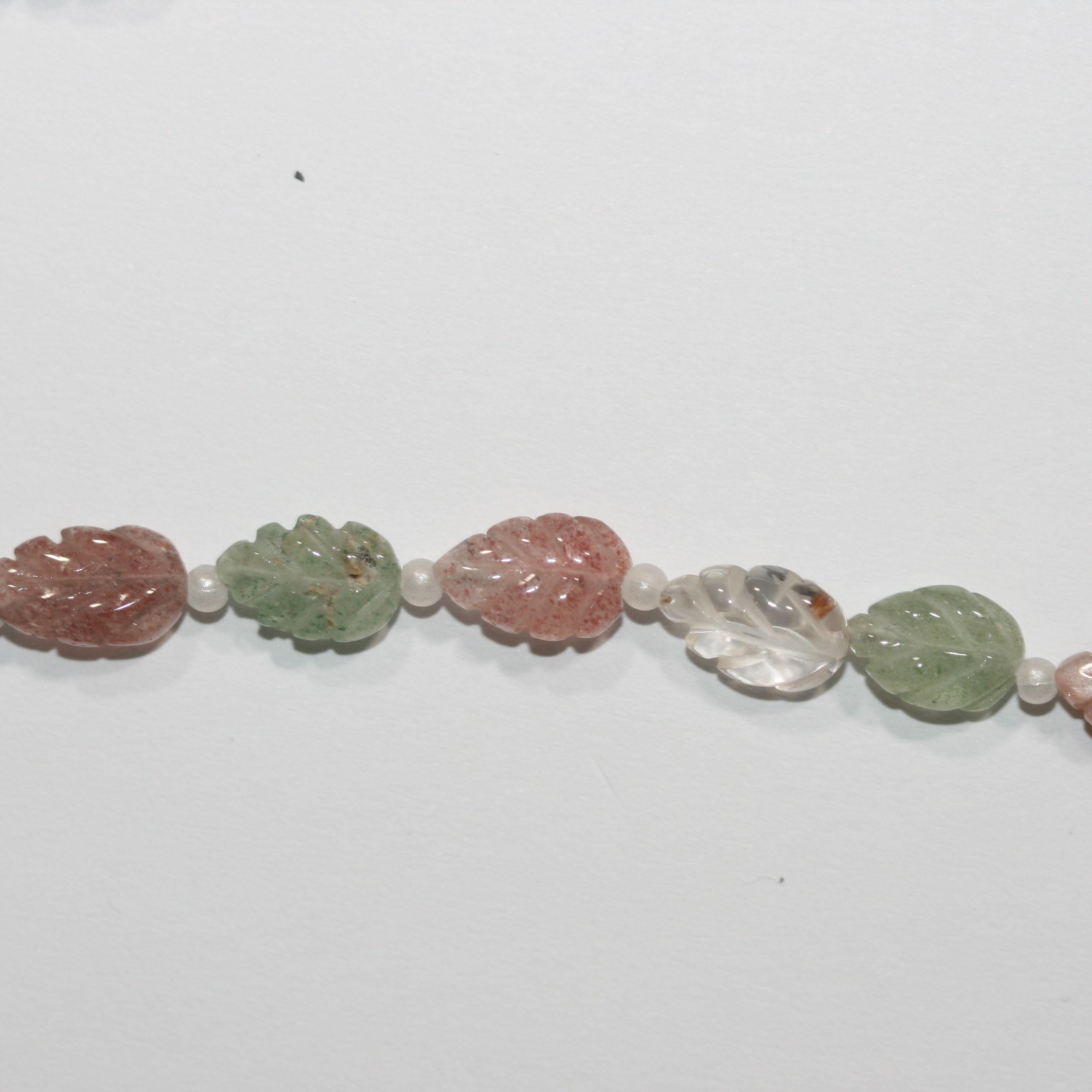 Perles de feuilles en pierre variée, 8 pouces (environ 20 cm), 12 x 8 mm. Longueur du fil : 20 cm. Réf. 15033
