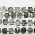 Cuentas cúbicas facetadas de cuarzo rutilado verde de 8" (8-9 mm) - Hilo de 20 cm