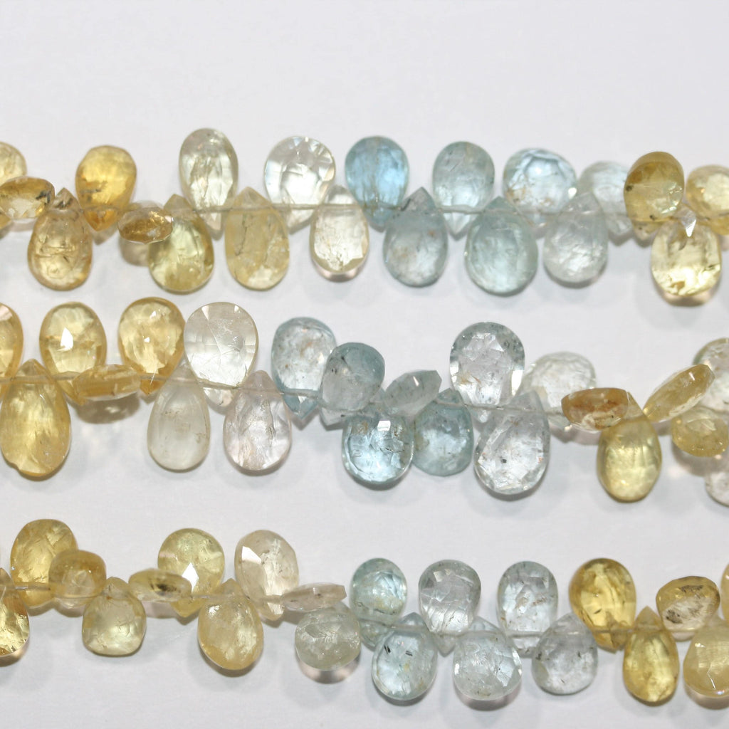 Cuentas facetadas de aguamarina y heliodoro de 8" (8 x 6 mm). Aprox. - Hilo de 20 cm. - Artículo 14986