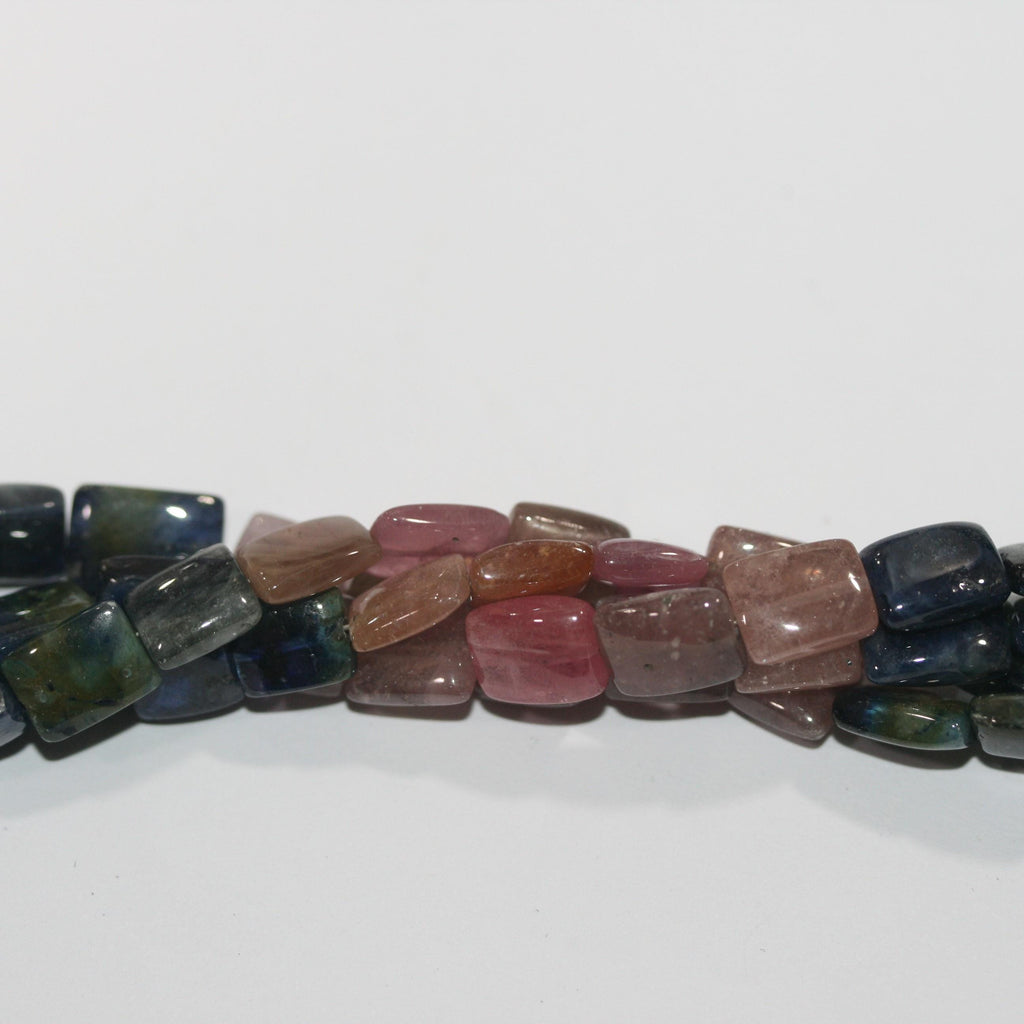 Perles rectangulaires lisses en saphir multicolore de 8 pouces (9 x 6 mm). Longueur approximative : 20 cm.