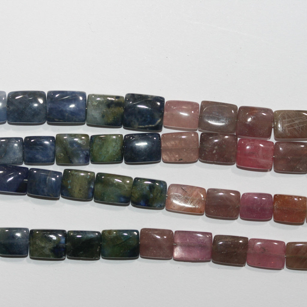 Perles rectangulaires lisses en saphir multicolore de 8 pouces (9 x 6 mm). Longueur approximative : 20 cm.
