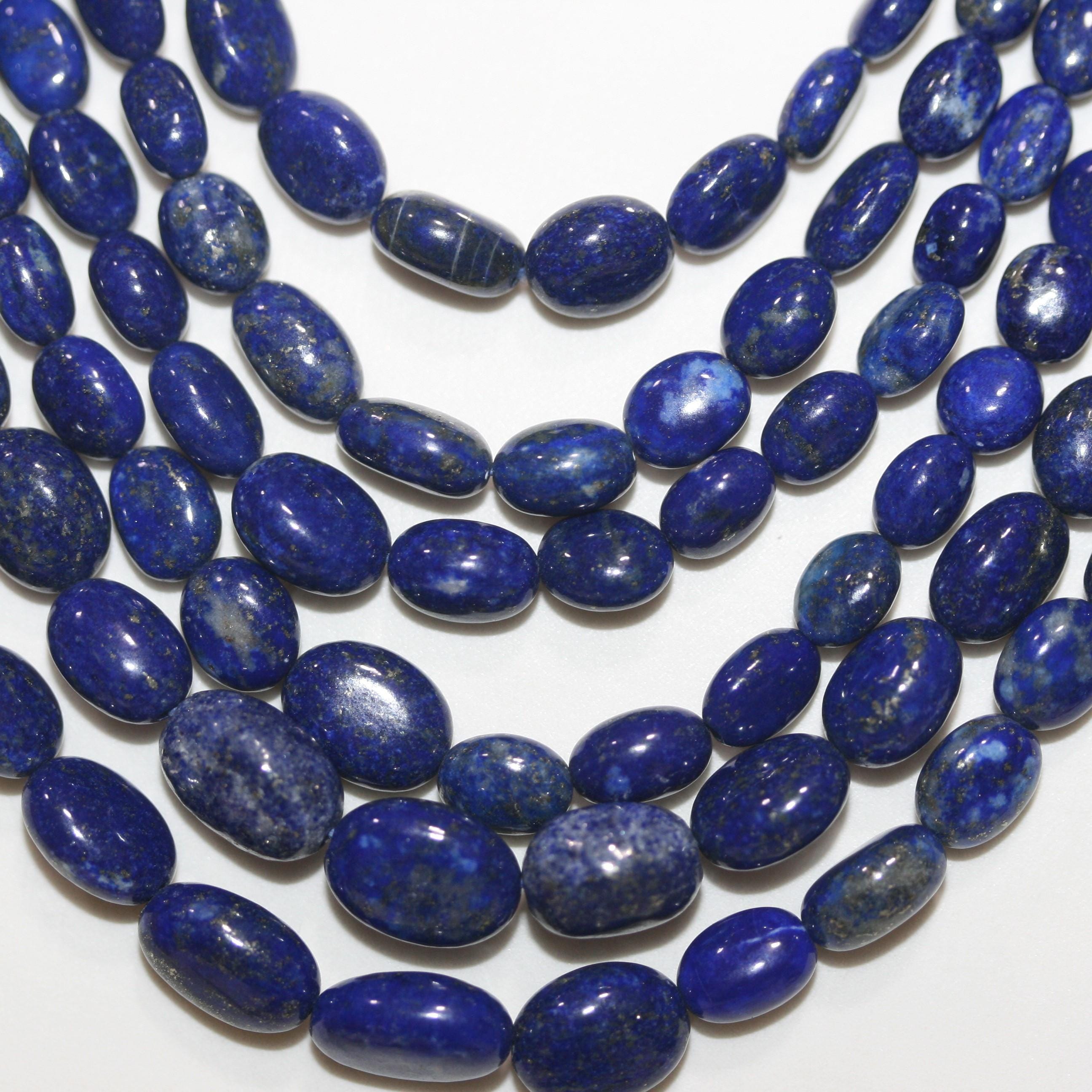 Collier de pépites de lapis-lazuli lisses et dégradées, 10,5 x 6,5 mm à 5 x 4 mm environ (6 rangs) - Réf. 15069