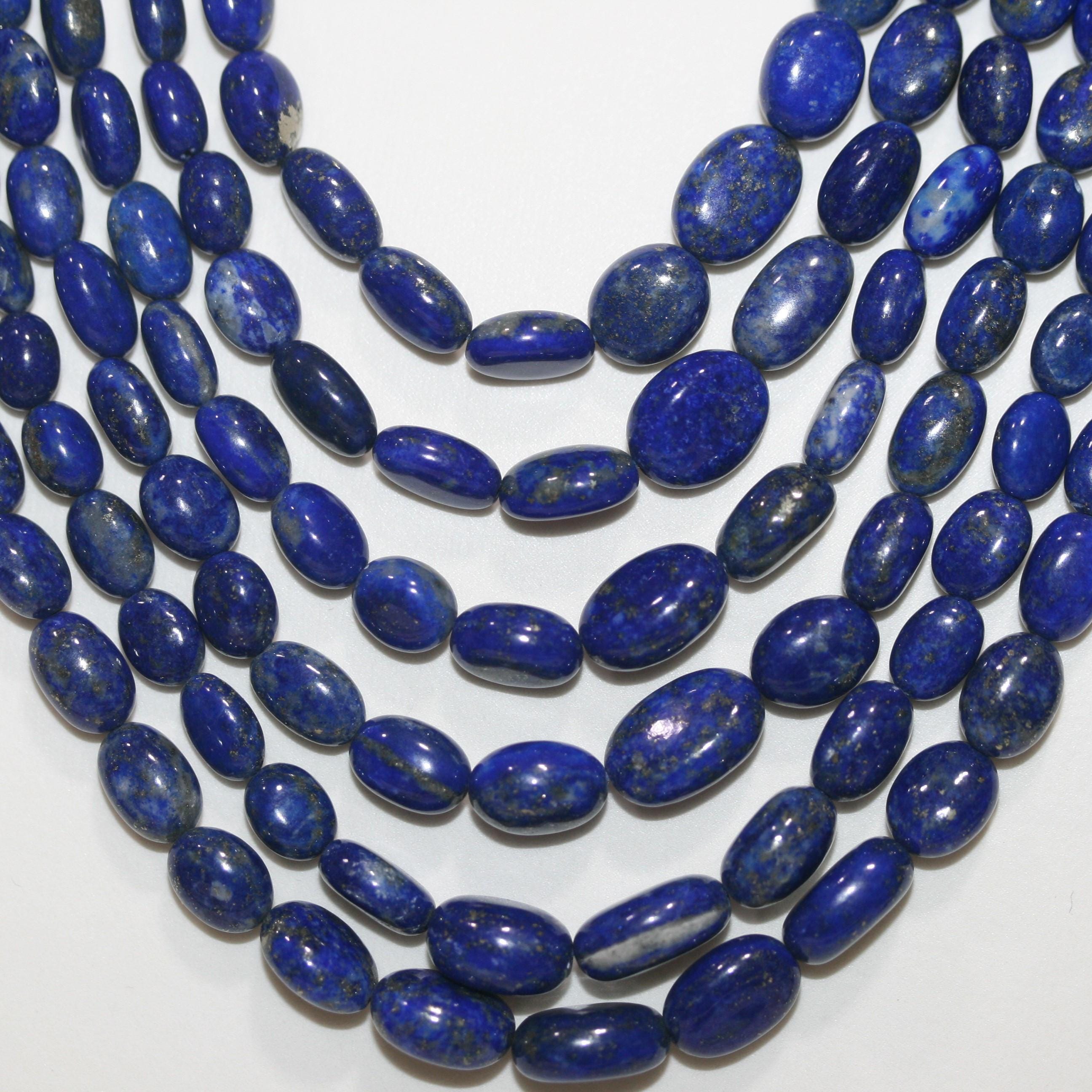 Collier de pépites de lapis-lazuli lisses et dégradées, 10 x 7 à 5 x 4 mm environ (6 rangs) - Réf. 15070
