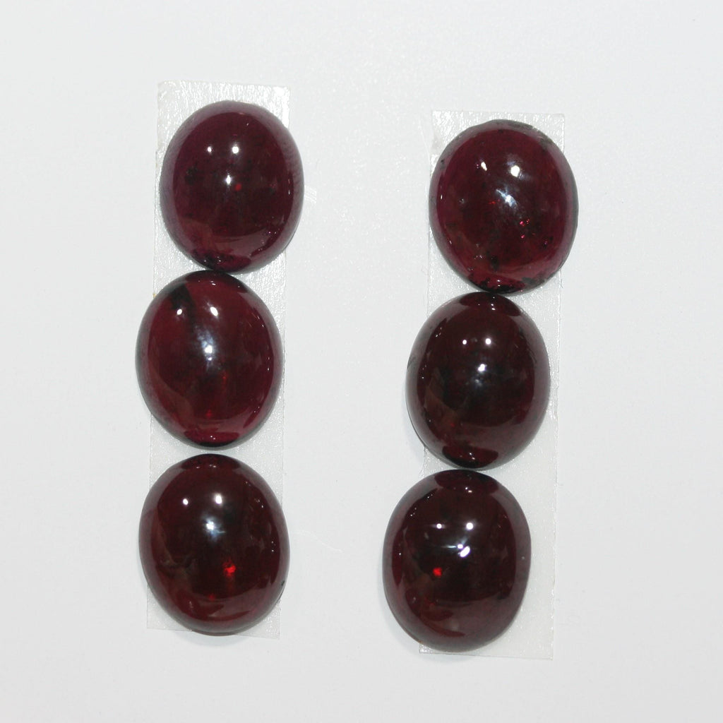 6 cabochons ovales lisses en grenat 12x10mm.-(6 pcs.)