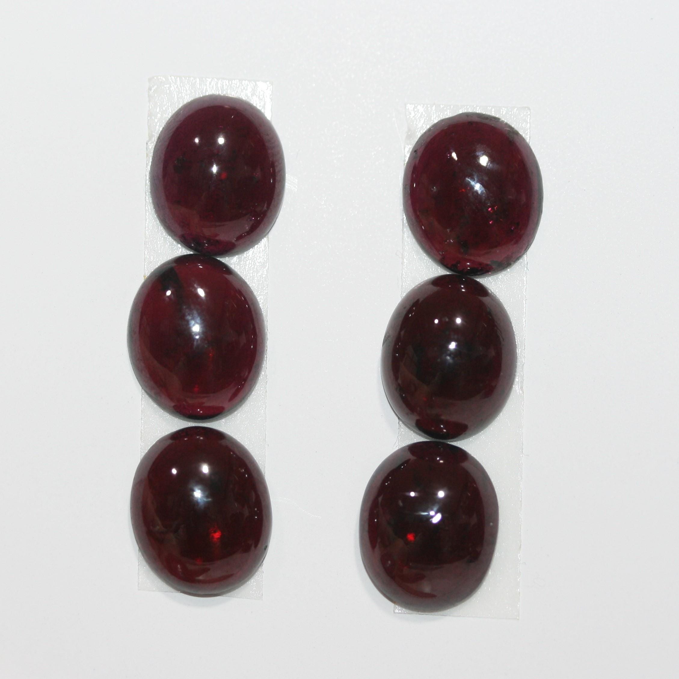 6 cabochons ovales lisses en grenat 12x10mm.-(6 pcs.)