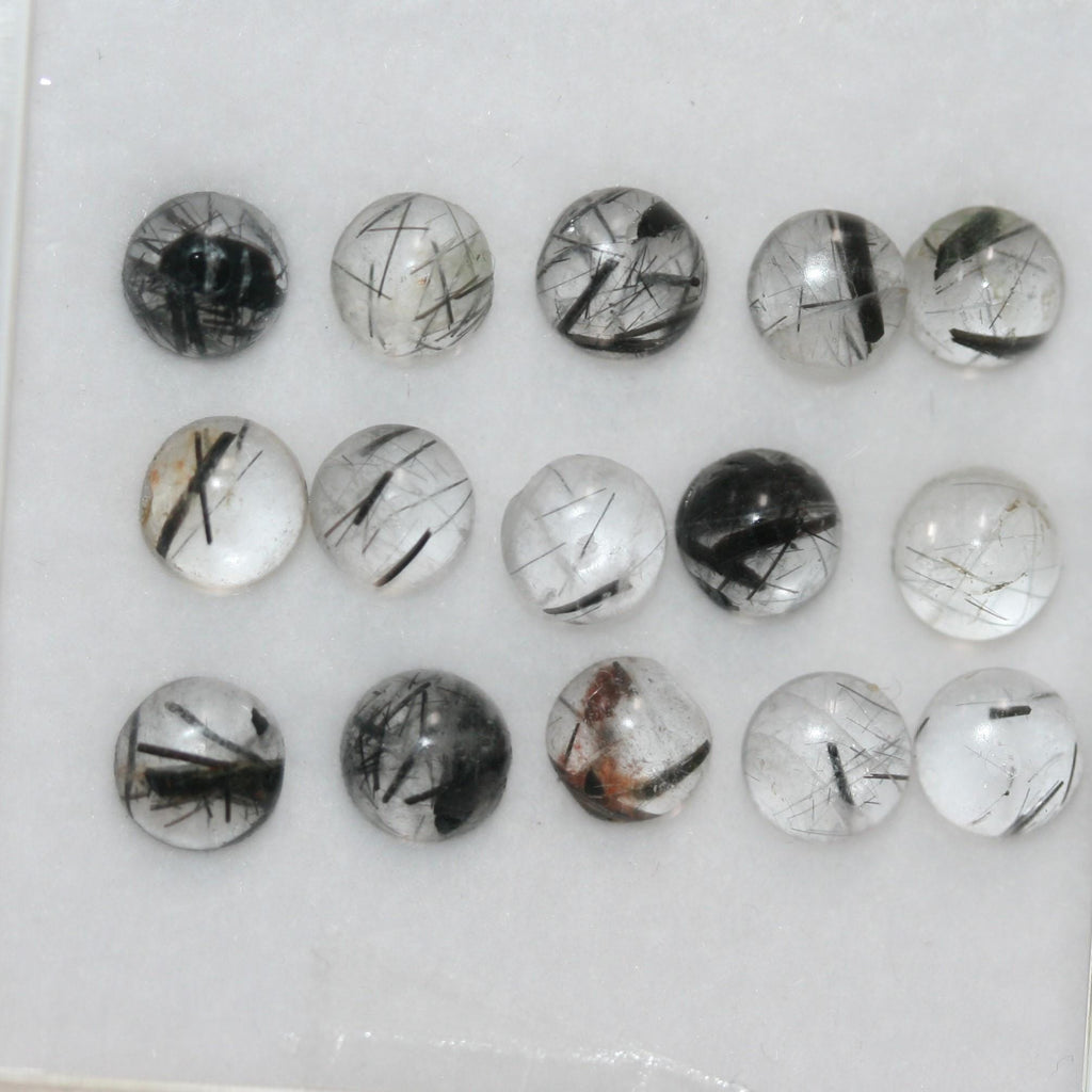 Lot de 15 cabochons ronds et lisses en quartz tourmaliné de 5 mm (15 pièces) - Réf. 1777CB