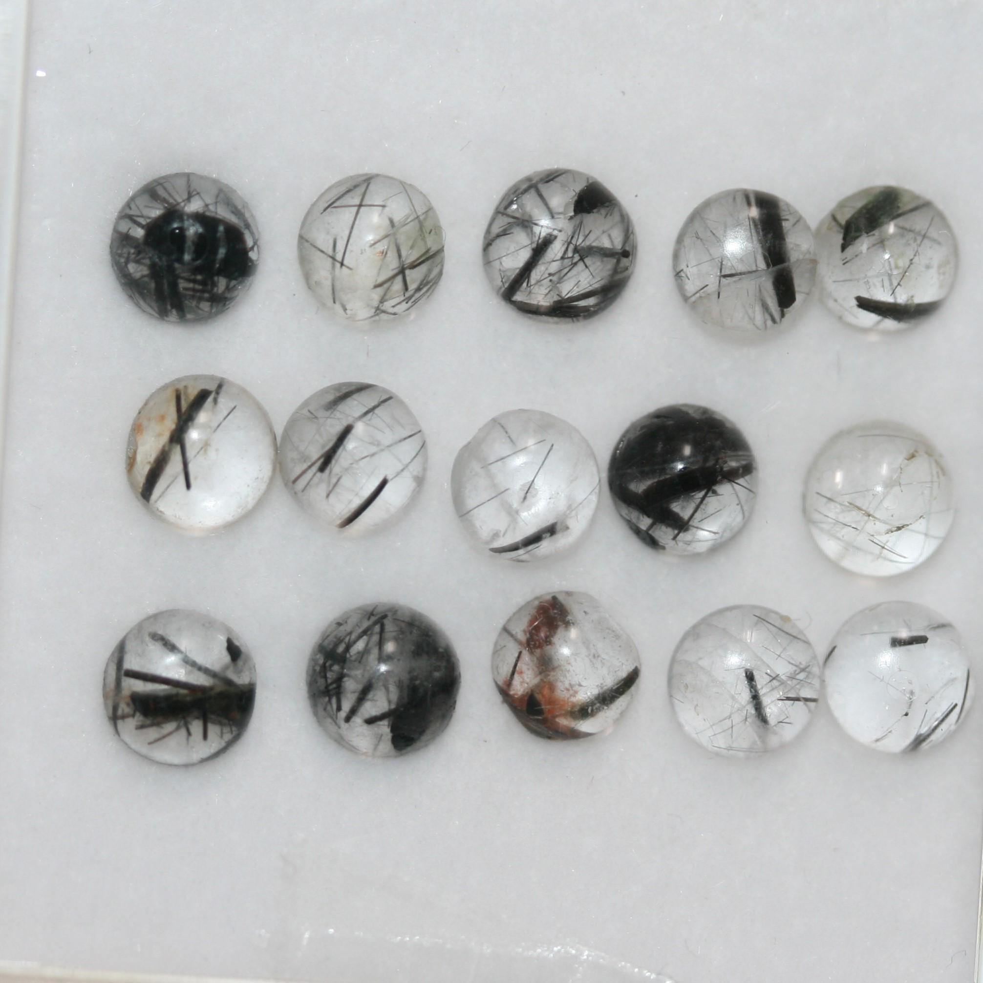 Lot de 15 cabochons ronds et lisses en quartz tourmaliné de 5 mm (15 pièces) - Réf. 1777CB