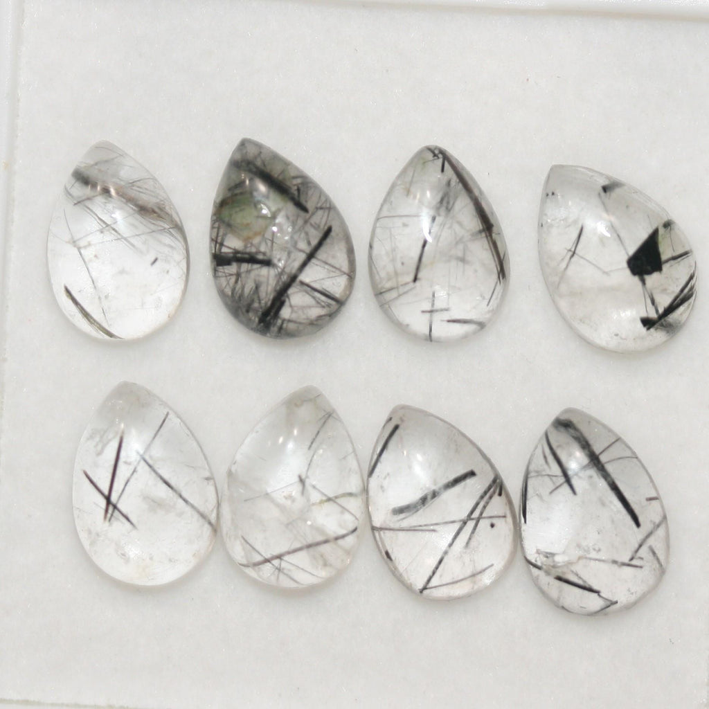 Lote de 8 cabujones lisos de cuarzo turmalinado de 10 x 7 mm (8 unidades). Artículo 1781CB