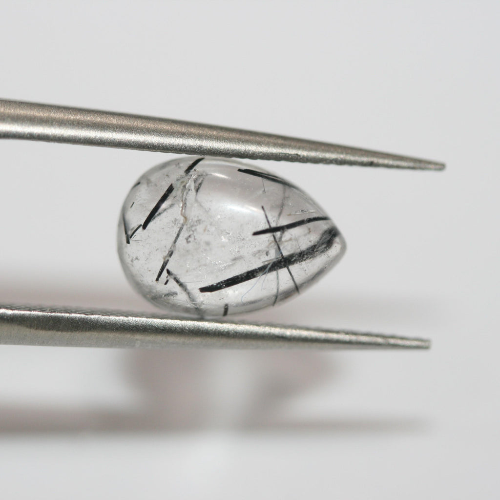 Lote de 8 cabujones lisos de cuarzo turmalinado de 10 x 7 mm (8 unidades). Artículo 1781CB