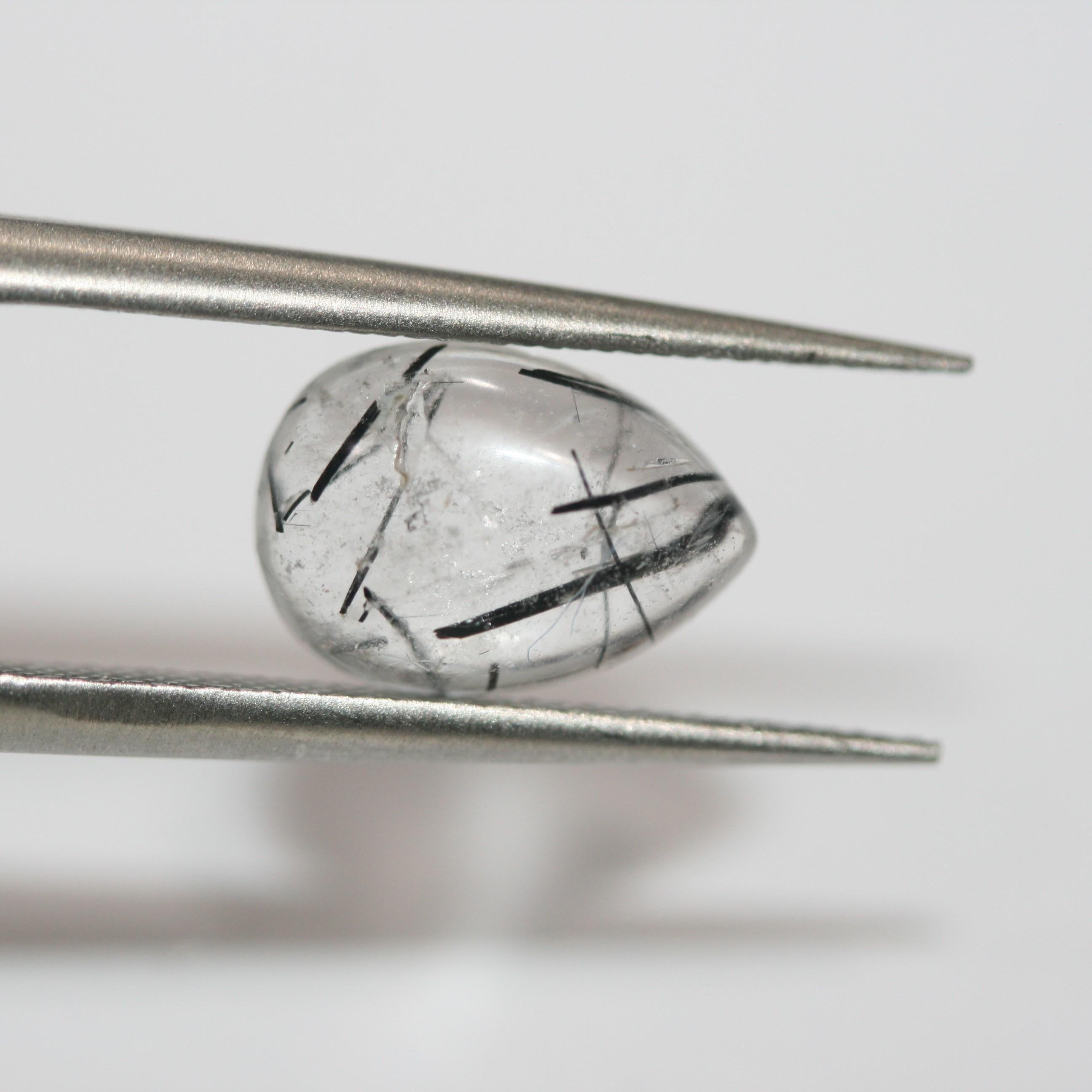 Lote de 8 cabujones lisos de cuarzo turmalinado de 10 x 7 mm (8 unidades). Artículo 1781CB