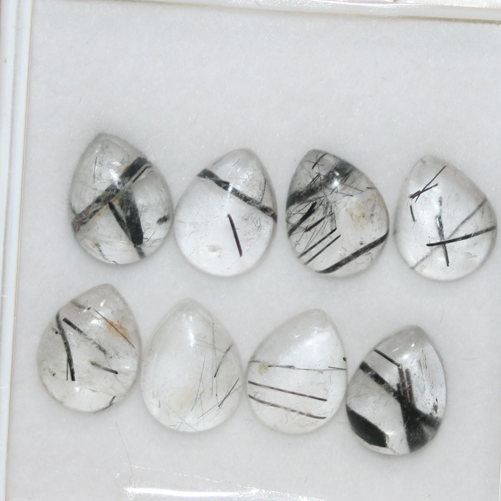 Lote de 8 cabujones lisos de cuarzo turmalinado de 9 x 7 mm (8 unidades). Artículo 1782CB