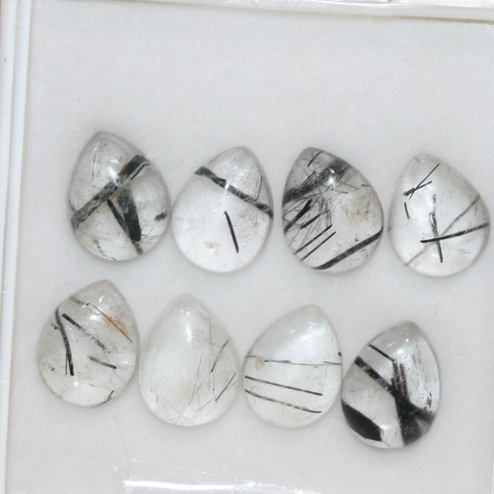 Lote de 8 cabujones lisos de cuarzo turmalinado de 9 x 7 mm (8 unidades). Artículo 1782CB