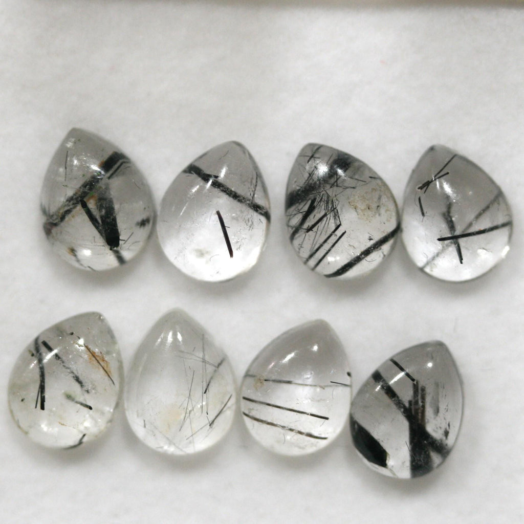 Lote de 8 cabujones lisos de cuarzo turmalinado de 9 x 7 mm (8 unidades). Artículo 1782CB