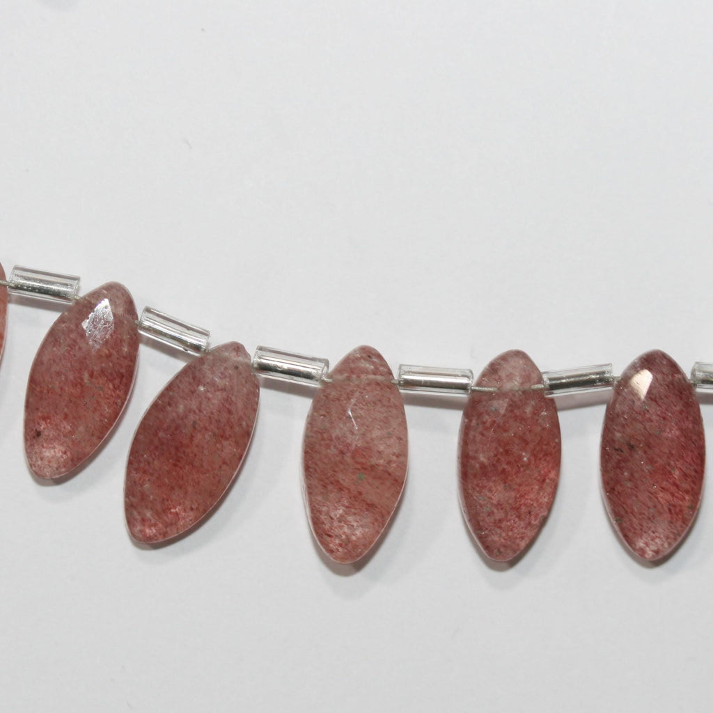 Cuentas de cuarzo cereza facetadas de 8" (14 x 7 mm) - Hilo de 20 cm - Artículo 15018