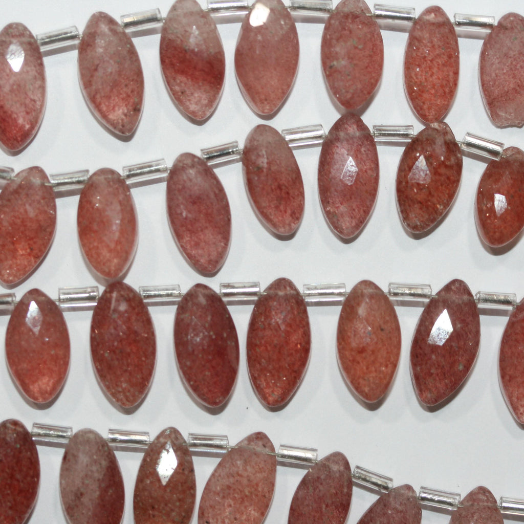 Cuentas de cuarzo cereza facetadas de 8" (14 x 7 mm) - Hilo de 20 cm - Artículo 15018