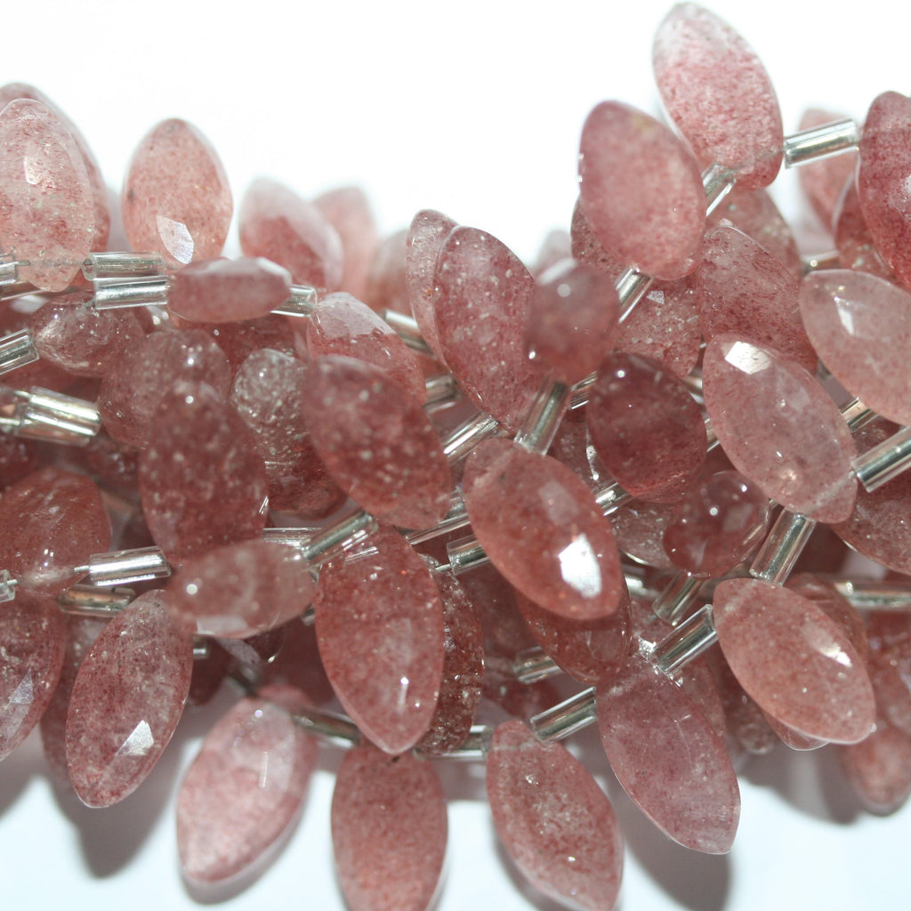 Cuentas de cuarzo cereza facetadas de 8" (14 x 7 mm) - Hilo de 20 cm - Artículo 15018